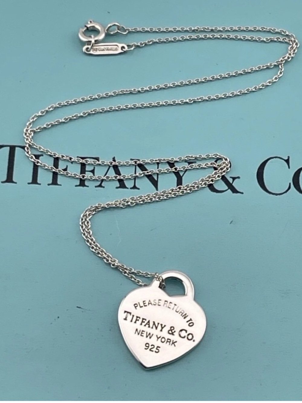 Tiffany & Co 💯% Auth Please Return Small925 Sterling Heart Necklace w/Pouch✨EUC